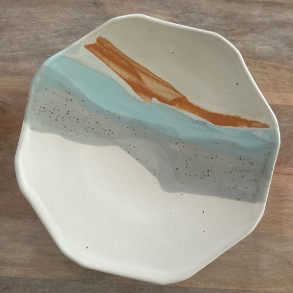 Handmade Other - Vintage Art Pottery Abstract Ceramic Plate Dish with Earthy Tones